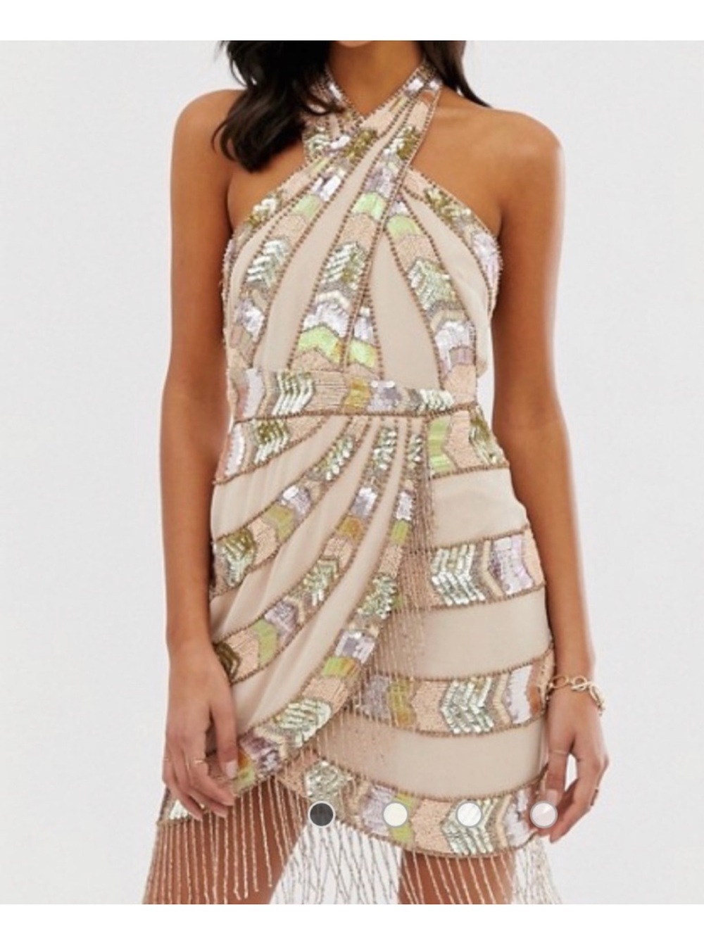 ASOS Blush-Beige Sequin One-Shoulder Mini Dress